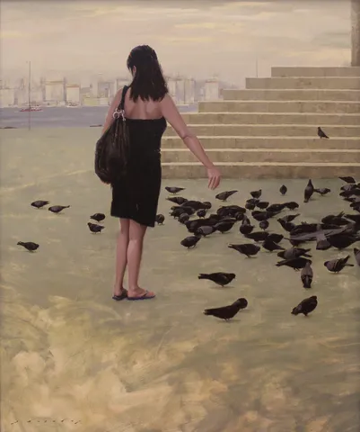"Eminönü Güvercinleri" eseri FATİH KARAKAŞ tarafından 90x75 cm ölçülerinde Tuval üzeri yağlı boya tekniği ile yapılmıştır.