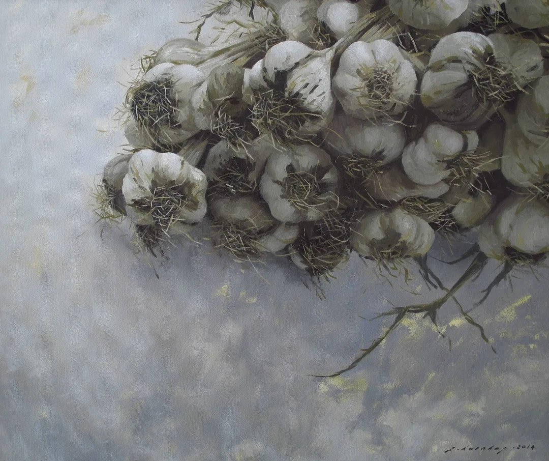 yakınlaştır "Sarımsaklar" eseri FATİH KARAKAŞ tarafından 2014 yılında 50x60 cm ölçülerinde Tuval üzeri yağlı boya tekniği ile yapılmıştır.
