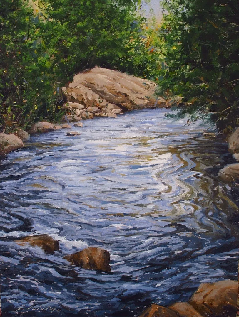 yakınlaştır "Dere" eseri FATİH KARAKAŞ tarafından 2014 yılında 40x30 cm ölçülerinde Tuval üzeri yağlı boya tekniği ile yapılmıştır.