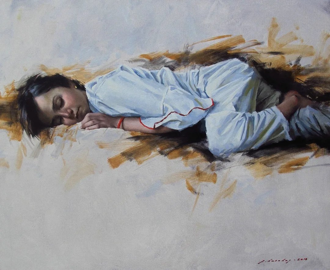 yakınlaştır "Uyuyan Kız Çocuğu" eseri FATİH KARAKAŞ tarafından 2014 yılında 50x60 cm ölçülerinde Tuval üzeri yağlı boya tekniği ile yapılmıştır.