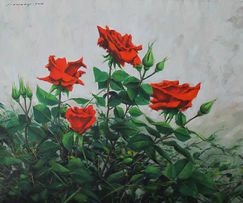 FATİH KARAKAŞ — “Güller”, 2015 "Güller" eseri FATİH KARAKAŞ tarafından 2015 yılında 50x60 cm ölçülerinde Tuval üzeri yağlı boya tekniği ile yapılmıştır.