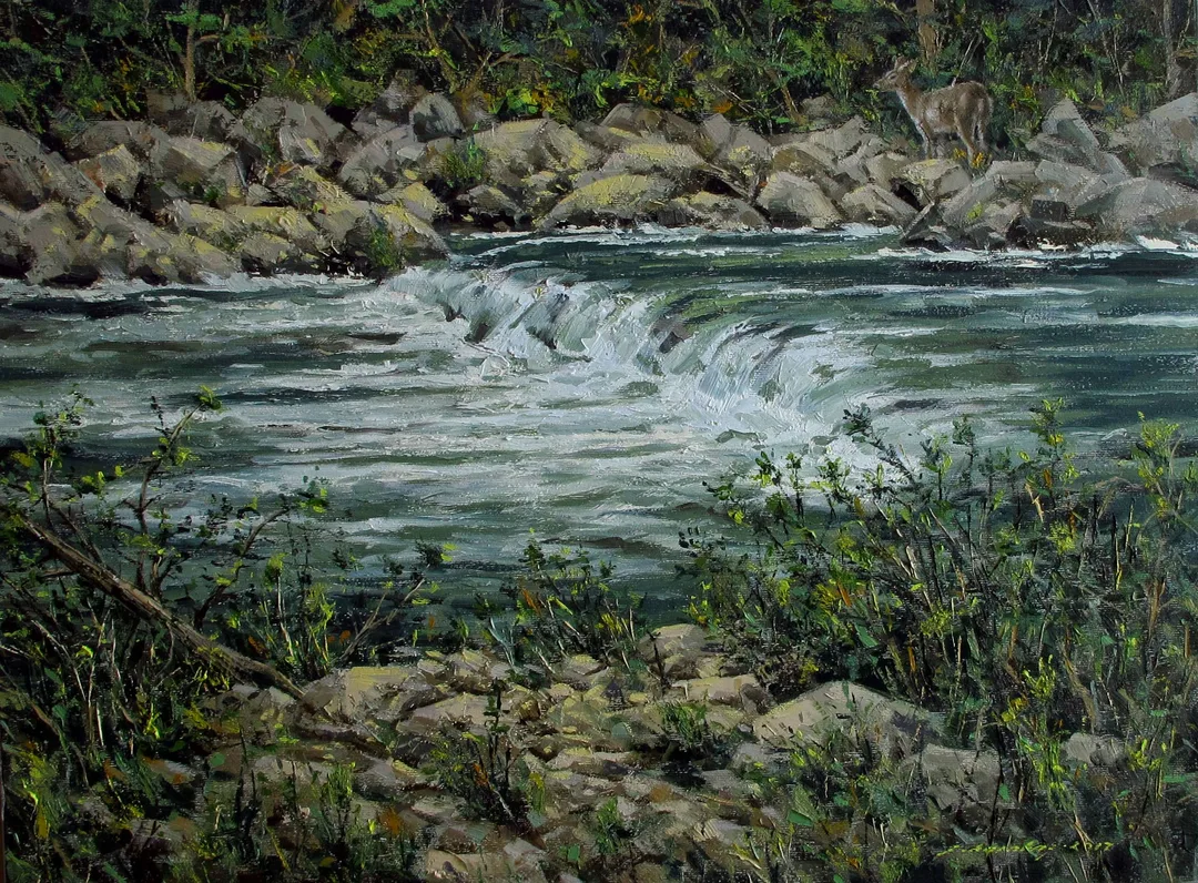 yakınlaştır "Perre Deresi" eseri FATİH KARAKAŞ tarafından 2017 yılında 45x60 cm ölçülerinde Tuval üzeri yağlı boya tekniği ile yapılmıştır.