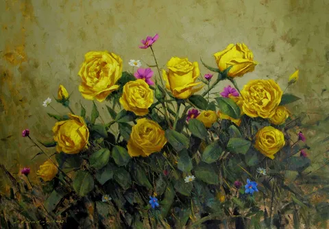 FATİH KARAKAŞ — “Sarı Güller”, 2017 "Sarı Güller" eseri FATİH KARAKAŞ tarafından 2017 yılında 50x70 cm ölçülerinde Tuval üzeri yağlı boya tekniği ile yapılmıştır.