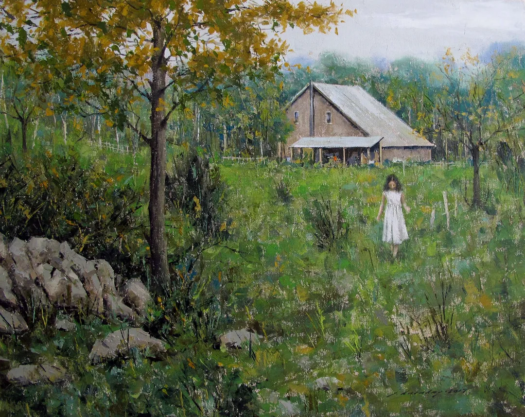 yakınlaştır "Bahçe ve Çocuk 2" eseri FATİH KARAKAŞ tarafından 2017 yılında 40x50 cm ölçülerinde Tuval üzeri yağlı boya tekniği ile yapılmıştır.