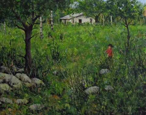"Bahçe ve Çocuk" eseri FATİH KARAKAŞ tarafından 2017 yılında 40x50 cm ölçülerinde Tuval üzeri yağlı boya tekniği ile yapılmıştır.