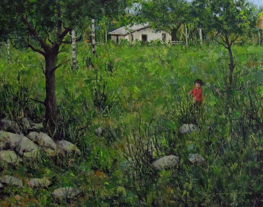 yakınlaştır "Bahçe ve Çocuk" eseri FATİH KARAKAŞ tarafından 2017 yılında 40x50 cm ölçülerinde Tuval üzeri yağlı boya tekniği ile yapılmıştır.