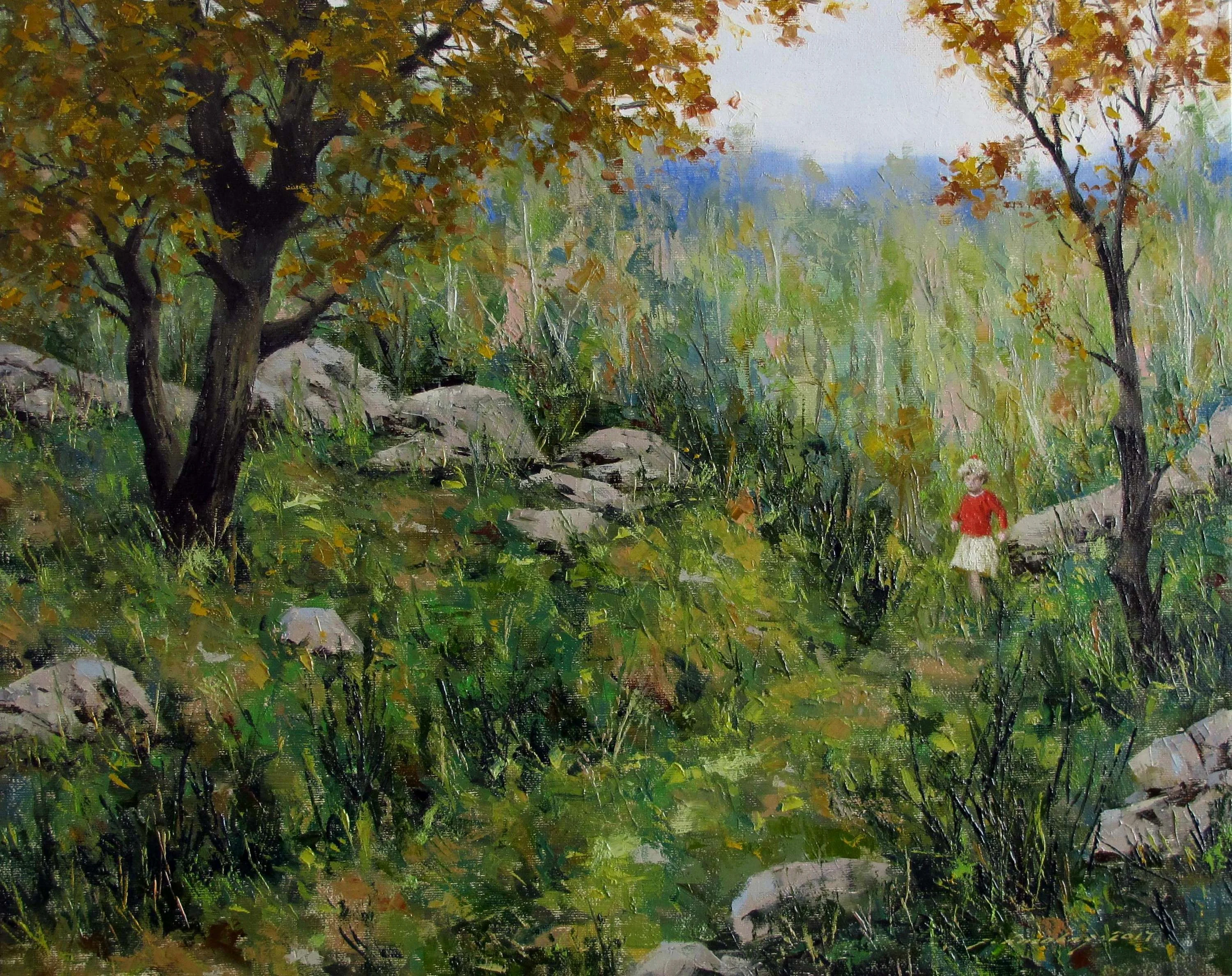 "Bahçe ve Çocuk 3" eseri FATİH KARAKAŞ tarafından 2017 yılında 40x50 cm ölçülerinde Tuval üzeri yağlı boya tekniği ile yapılmıştır.