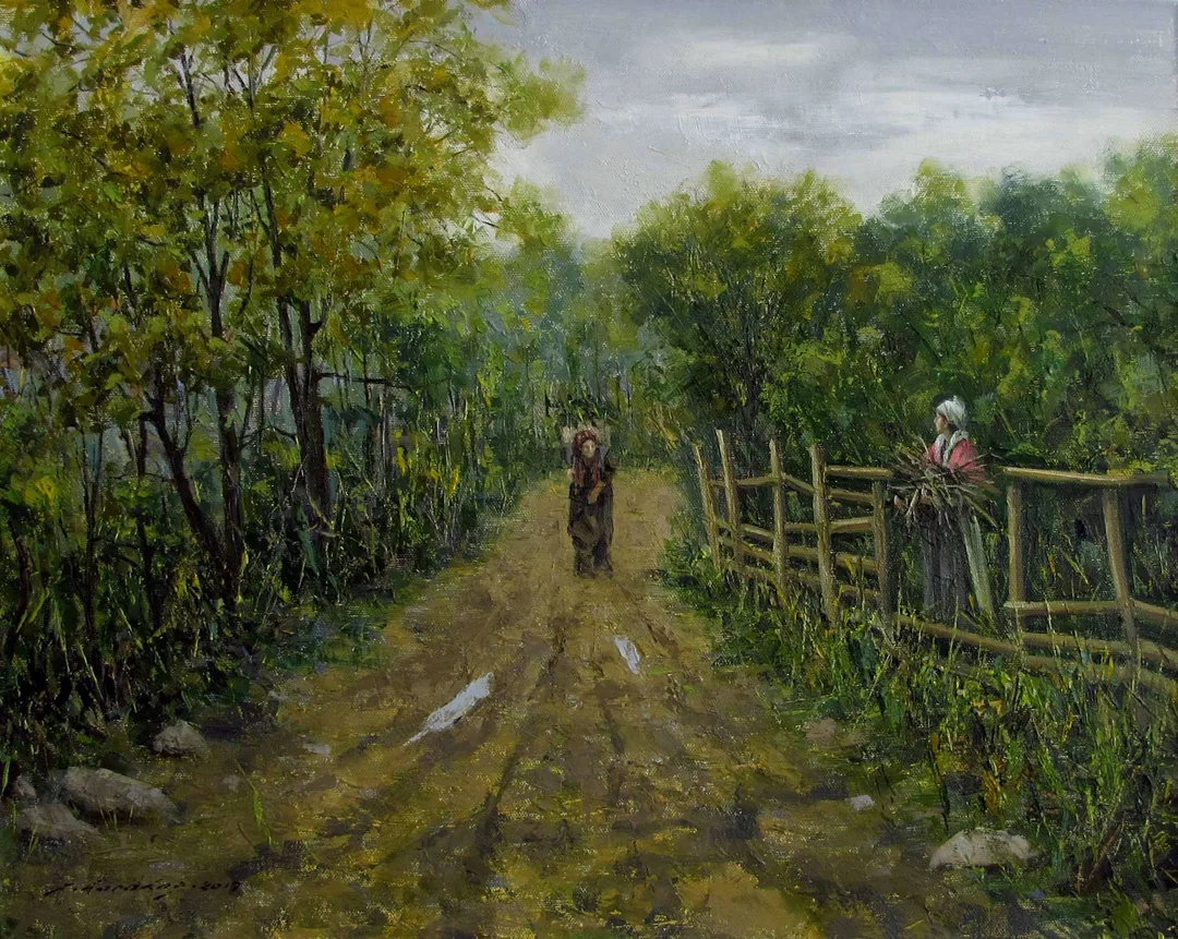 "Eve Dönüş" eseri FATİH KARAKAŞ tarafından 2017 yılında 40x50 cm ölçülerinde Tuval üzeri yağlı boya tekniği ile yapılmıştır.