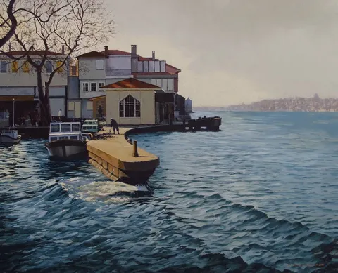 "Beylerbeyi İskelesi İstanbul" eseri FATİH KARAKAŞ tarafından 2014 yılında 65x80 cm ölçülerinde Tuval üzeri yağlı boya tekniği ile yapılmıştır.