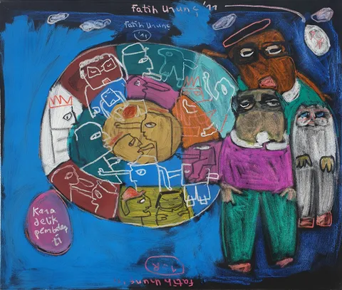 "İsimsiz" eseri FATİH URUNÇ tarafından 2011 yılında 85x100 cm ölçülerinde Tuval üzeri karışık teknik tekniği ile yapılmıştır.