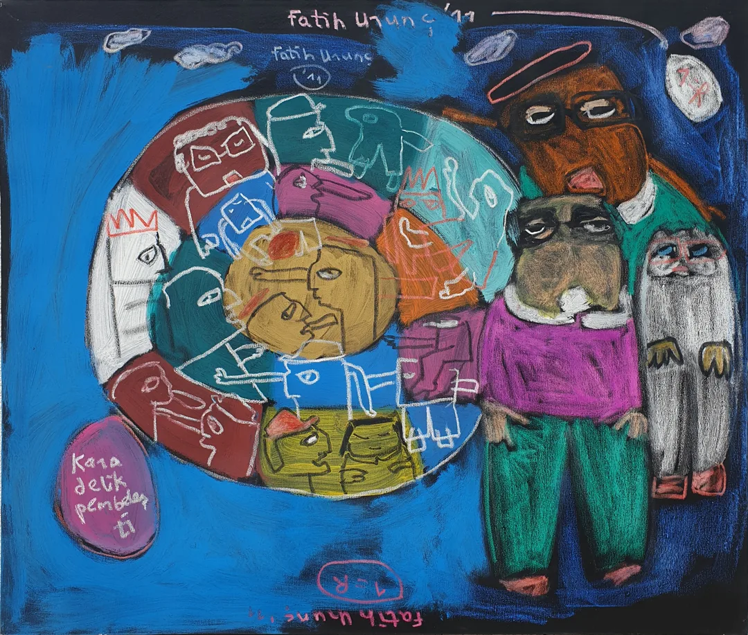 "İsimsiz" eseri FATİH URUNÇ tarafından 2011 yılında 85x100 cm ölçülerinde Tuval üzeri karışık teknik tekniği ile yapılmıştır.