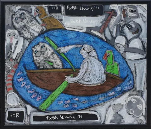 "İsimsiz" eseri FATİH URUNÇ tarafından 2011 yılında 85x100 cm ölçülerinde Tuval üzeri karışık teknik tekniği ile yapılmıştır.
