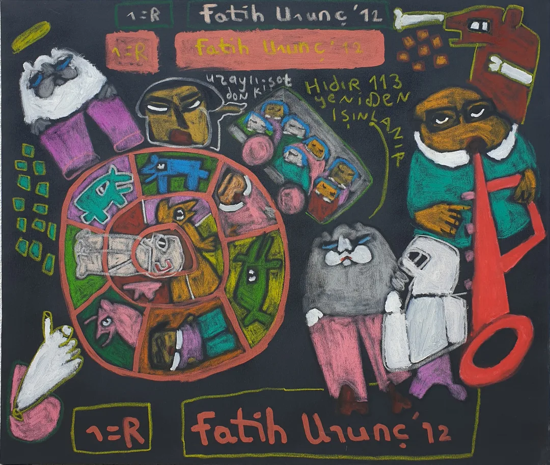 yakınlaştır "İsimsiz" eseri FATİH URUNÇ tarafından 2012 yılında 85x100 cm ölçülerinde Tuval üzeri karışık teknik tekniği ile yapılmıştır.