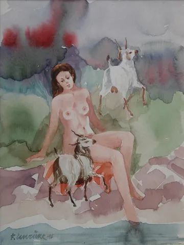 "Antik Mitolojiye Göndermeler" eseri FİKRİ CANTÜRK tarafından 30x23 cm ölçülerinde Kağıt üzeri sulu boya tekniği ile yapılmıştır.