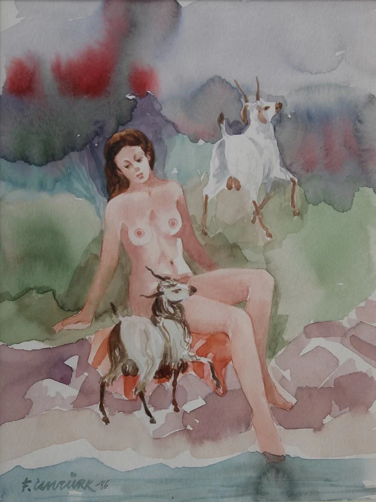 "Antik Mitolojiye Göndermeler" eseri FİKRİ CANTÜRK tarafından 30x23 cm ölçülerinde Kağıt üzeri sulu boya tekniği ile yapılmıştır.