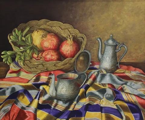 "Nar Şerbet" eseri GÜLSEREN SEVEN tarafından 50x60 cm ölçülerinde Tuval üzeri yağlı boya tekniği ile yapılmıştır.