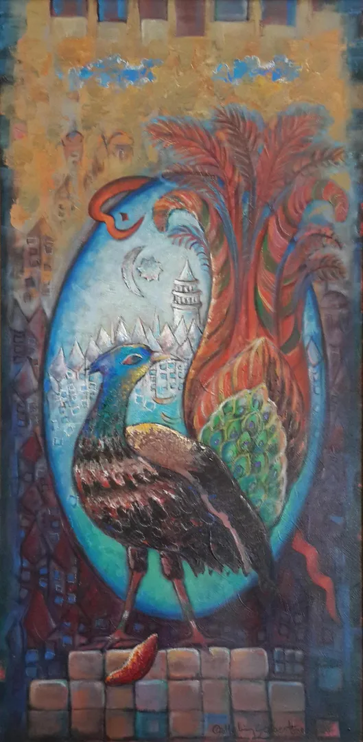 yakınlaştır "İsimsiz" eseri GÜLTEKİN SERBEST tarafından 2008 yılında 100x50 cm ölçülerinde Tuval üzeri yağlı boya tekniği ile yapılmıştır.