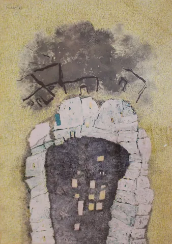 HABİP AYDOĞDU — “İsimsiz”, 1973 "İsimsiz" eseri HABİP AYDOĞDU tarafından 1973 yılında 68x48 cm ölçülerinde Kağıt üzeri karışık teknik tekniği ile yapılmıştır.