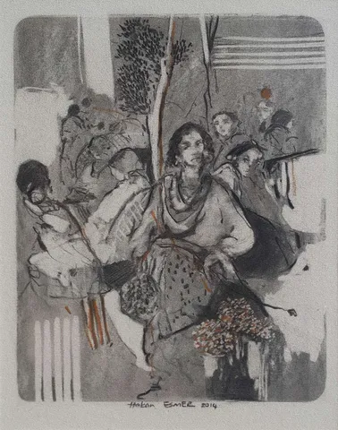 "Diyaloglar" eseri HAKAN ESMER tarafından 2014 yılında 30x24 cm ölçülerinde Kağıt üzeri karışık teknik tekniği ile yapılmıştır.