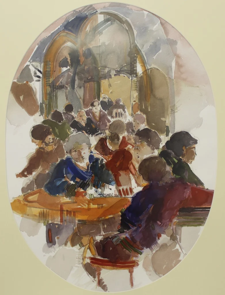 yakınlaştır "İsimsiz" eseri HAKAN ESMER tarafından 70x50 cm ölçülerinde Kağıt üzeri sulu boya tekniği ile yapılmıştır.