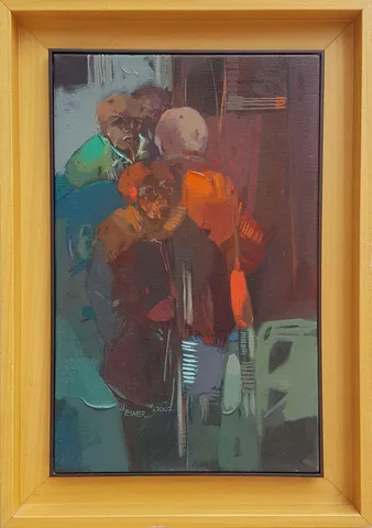 HAKAN ESMER — “Dialoglar”, 2007 "Dialoglar" eseri HAKAN ESMER tarafından 2007 yılında 40x25 cm ölçülerinde Tuval üzeri yağlı boya tekniği ile yapılmıştır.
