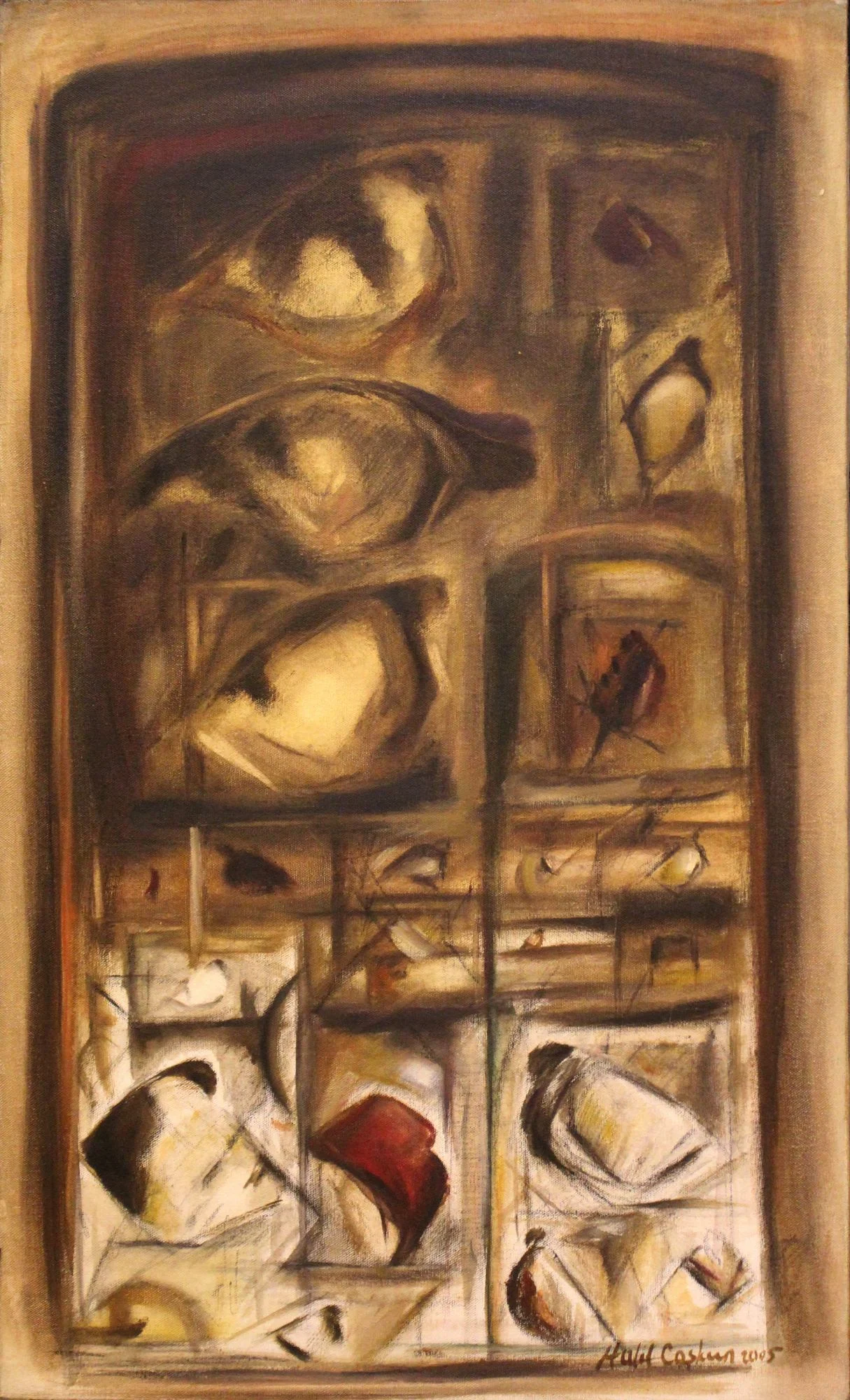 "İsimsiz" eseri HALİL COŞKUN tarafından 2005 yılında 73x45 cm ölçülerinde Tuval üzeri yağlı boya tekniği ile yapılmıştır.