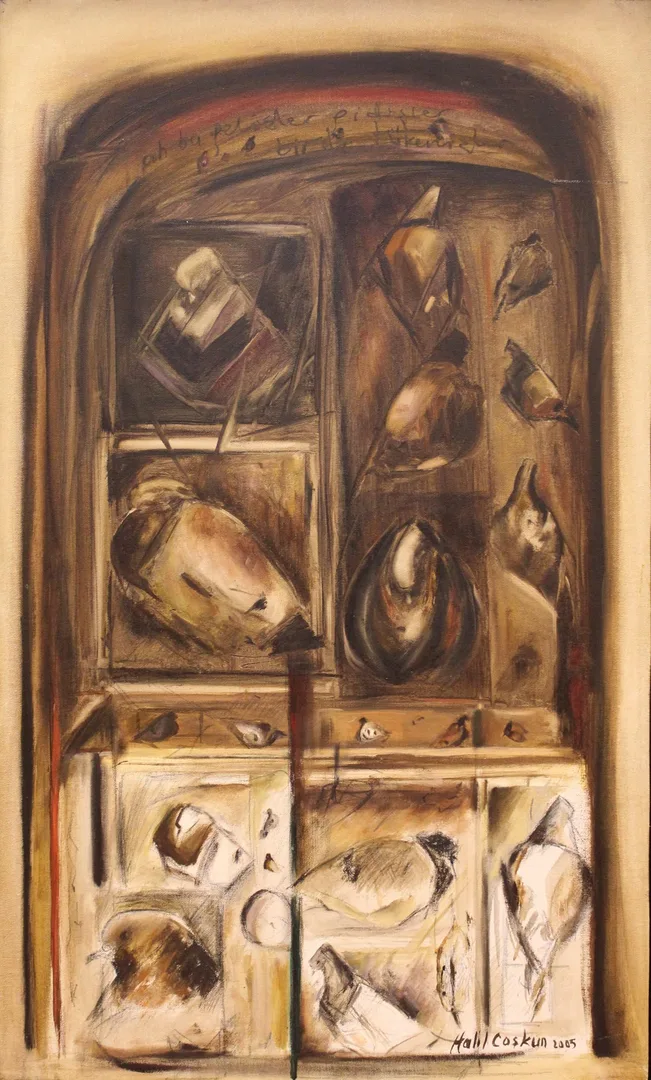 yakınlaştır "İsimsiz" eseri HALİL COŞKUN tarafından 2005 yılında 83x50 cm ölçülerinde Tuval üzeri yağlı boya tekniği ile yapılmıştır.