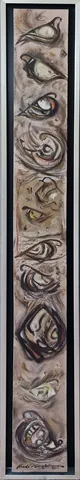 "İsimsiz" eseri HALİL COŞKUN tarafından 2011 yılında 140x13 cm ölçülerinde Tuval üzeri yağlı boya tekniği ile yapılmıştır.