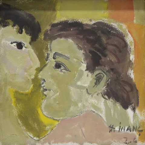 "İkili Portre" eseri HAMZA İNANÇ tarafından 2004 yılında 34x34 cm ölçülerinde Duralit üzeri yağlı boya tekniği ile yapılmıştır.
