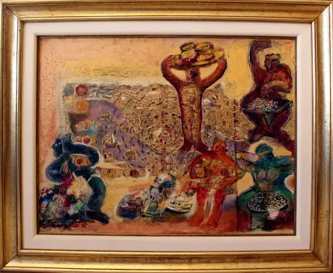 "İsimsiz" eseri HANEFİ YETER tarafından 1993 yılında 60x80 cm ölçülerinde Duralit üzeri karışık teknik tekniği ile yapılmıştır.