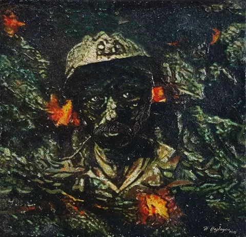 "İsimsiz" eseri HASAN ÇAĞLAYAN tarafından 2018 yılında 45x45 cm ölçülerinde Tuval üzeri karışık teknik tekniği ile yapılmıştır.