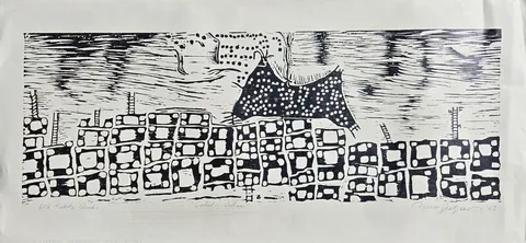 "Çatal'ın Volkanı" eseri HASAN KIRAN tarafından 2003 yılında 46x100 cm ölçülerinde Ağaç Baskı tekniği ile yapılmıştır.