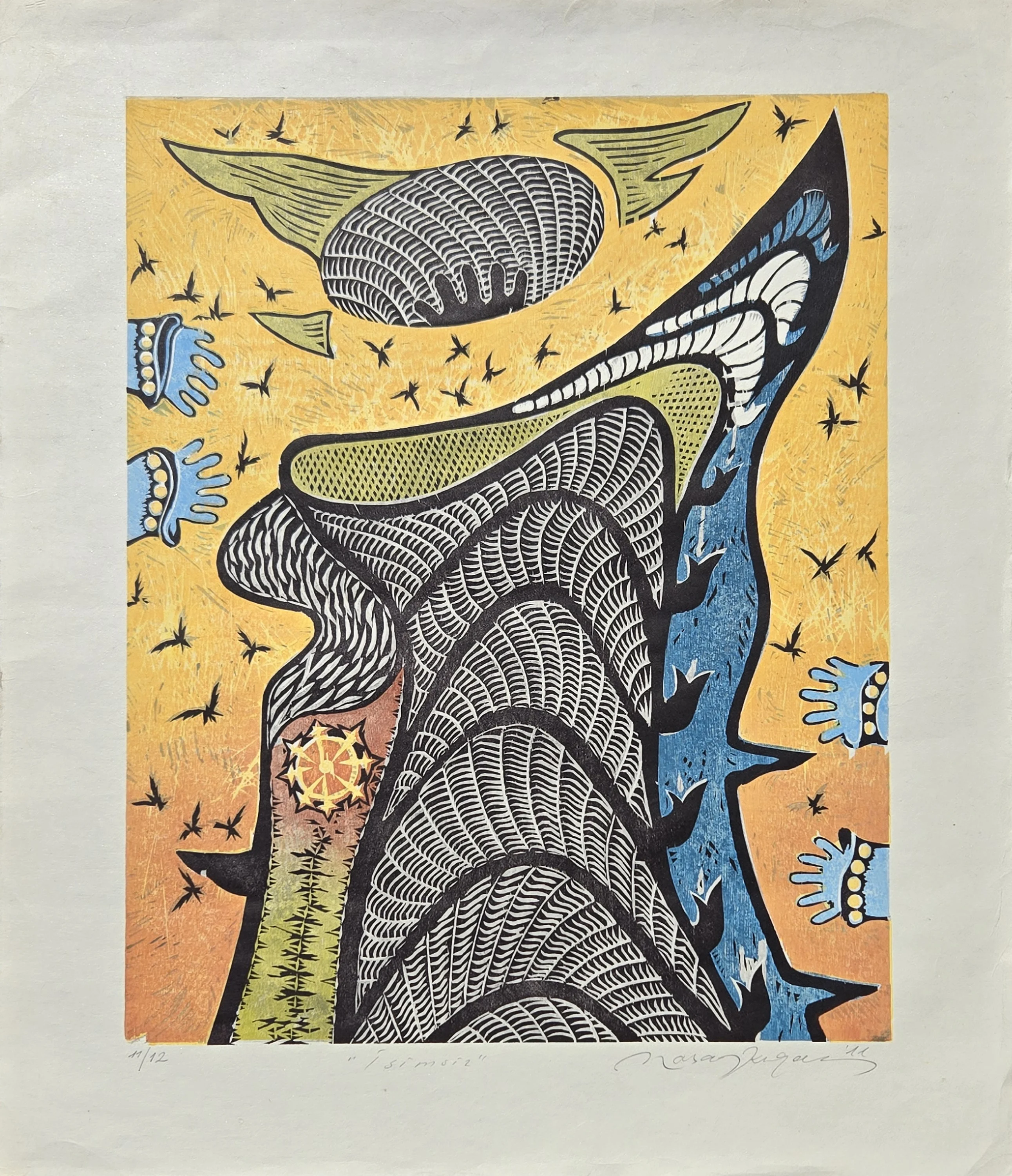 "İsimsiz" eseri HASAN KIRAN tarafından 2011 yılında 70x60 cm ölçülerinde Ağaç Baskı tekniği ile yapılmıştır.