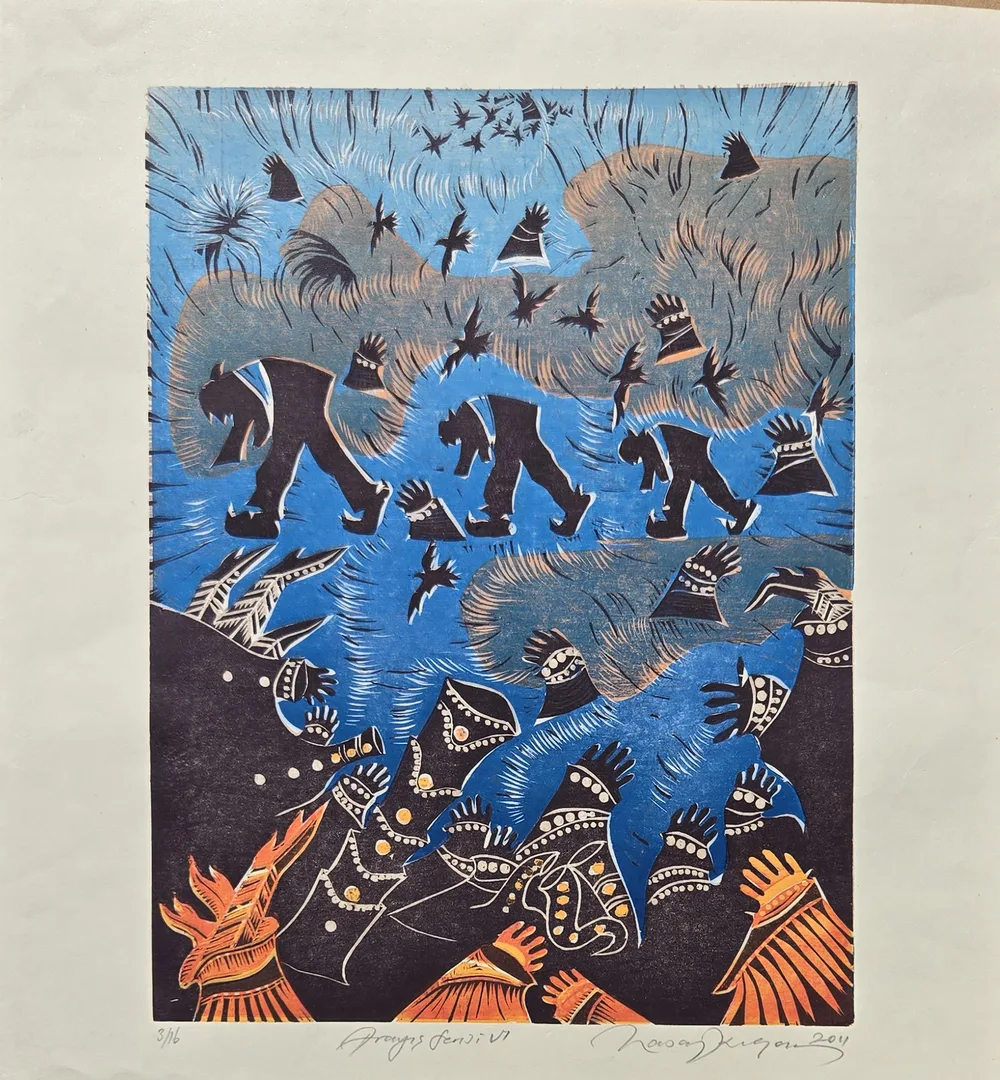 yakınlaştır "Arayış serisi - IV" eseri HASAN KIRAN tarafından 2011 yılında 51x48 cm ölçülerinde Ağaç Baskı tekniği ile yapılmıştır.