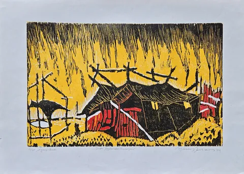 HASAN KIRAN — “Şıde yaylasından kompozisyon I”, 2000 "Şıde yaylasından kompozisyon I" eseri HASAN KIRAN tarafından 2000 yılında 50x70 cm ölçülerinde Ağaç Baskı tekniği ile yapılmıştır.