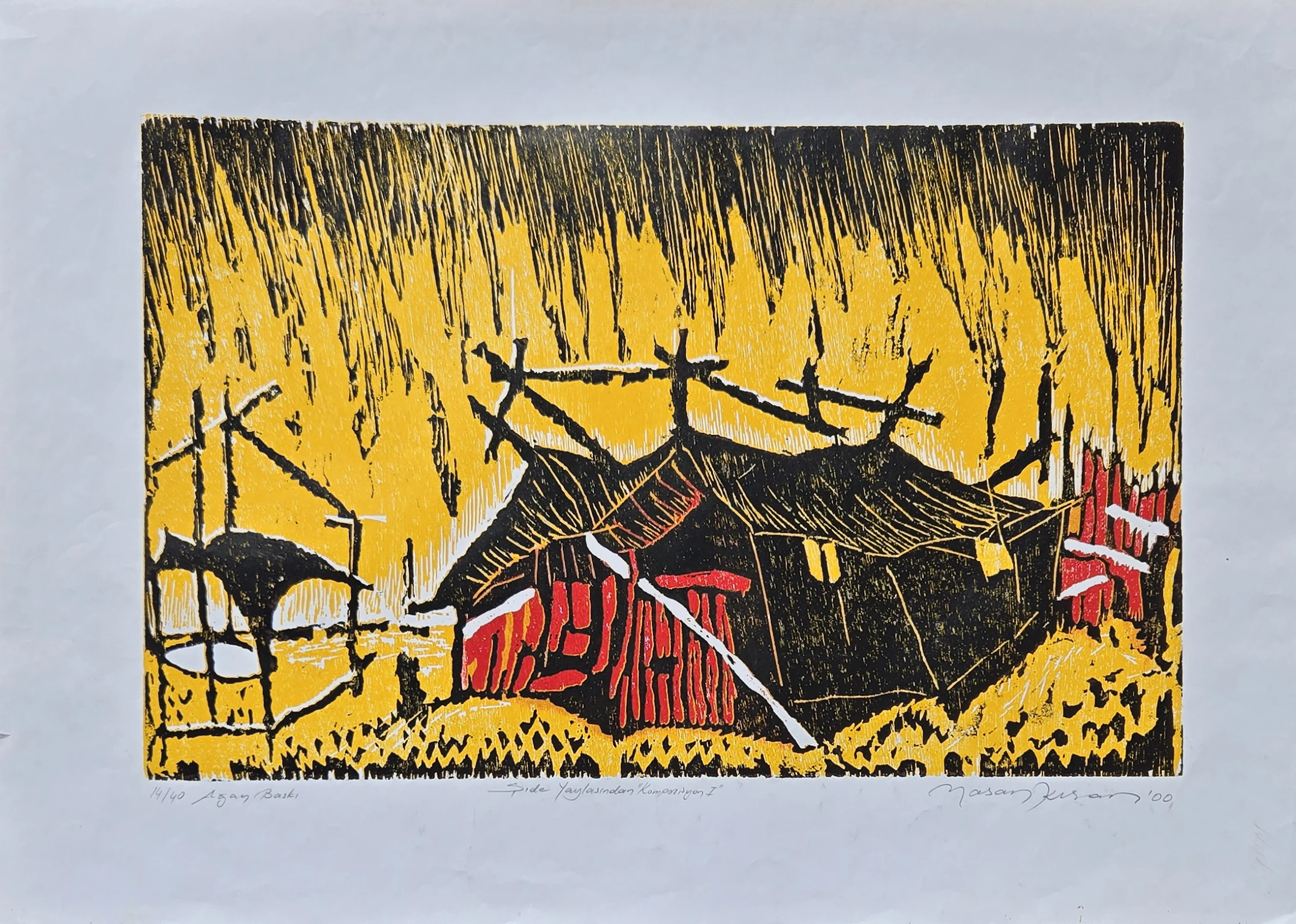 "Şıde yaylasından kompozisyon I" eseri HASAN KIRAN tarafından 2000 yılında 50x70 cm ölçülerinde Ağaç Baskı tekniği ile yapılmıştır.