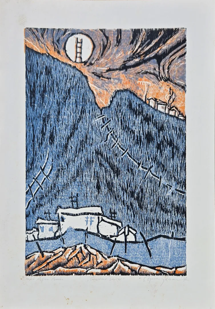 yakınlaştır "Geçitler serisi" eseri HASAN KIRAN tarafından 1998 yılında 50x35 cm ölçülerinde Ağaç Baskı tekniği ile yapılmıştır.