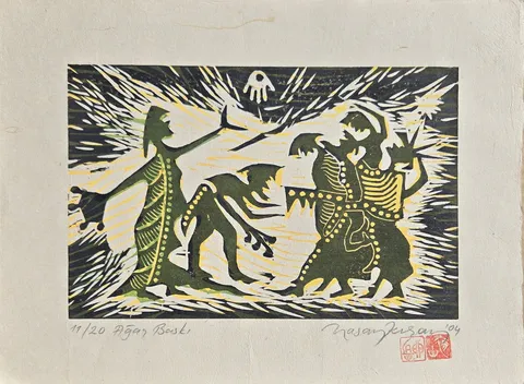 "İsimsiz" eseri HASAN KIRAN tarafından 2004 yılında 24x32 cm ölçülerinde Ağaç Baskı tekniği ile yapılmıştır.