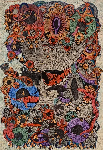 "İsimsiz" eseri HASAN KIRAN tarafından 2016 yılında 120x84 cm ölçülerinde Ahşap Kalıp tekniği ile yapılmıştır.