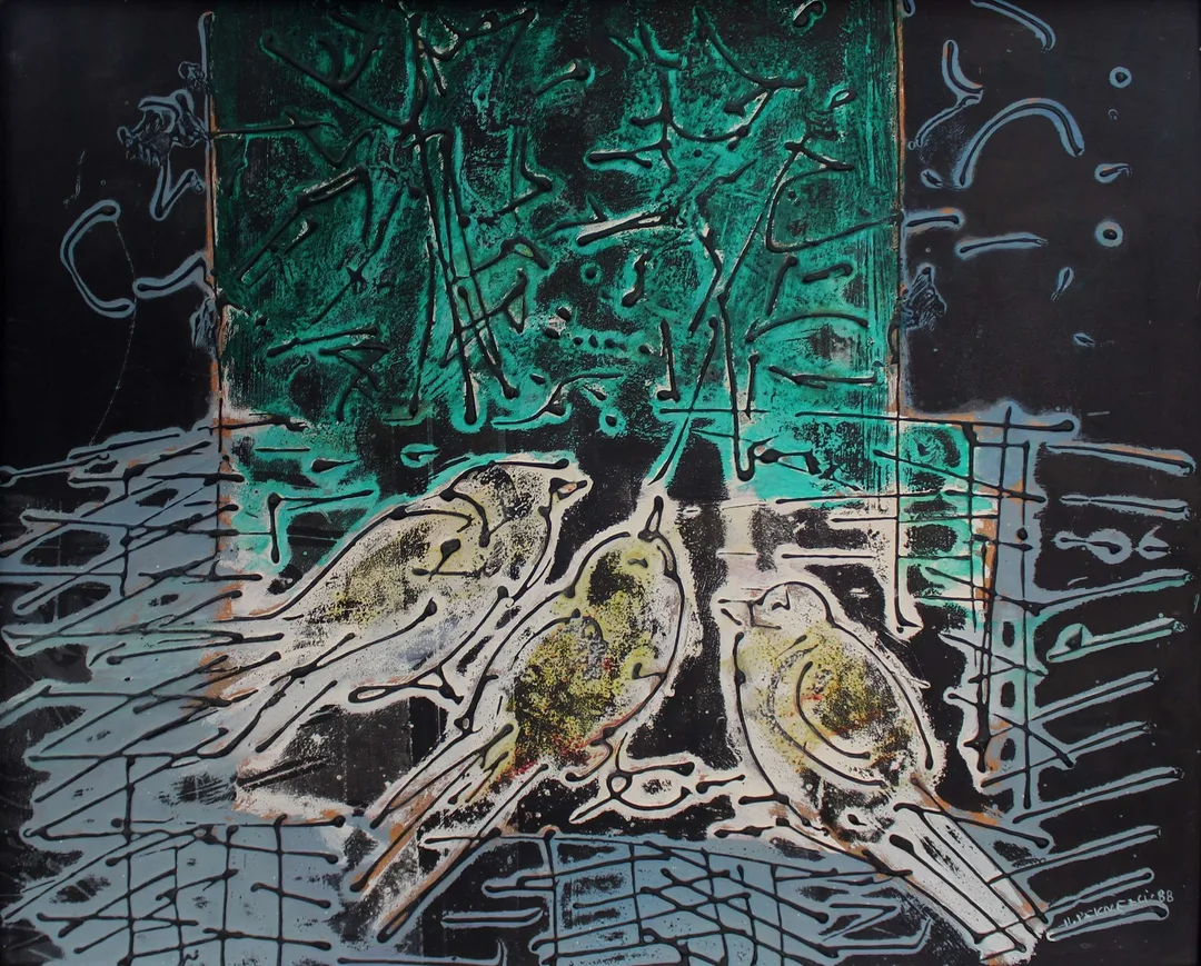 "İsimsiz" eseri HASAN PEKMEZCİ tarafından 1988 yılında 41x49 cm ölçülerinde Duralit üzeri yağlı boya tekniği ile yapılmıştır.