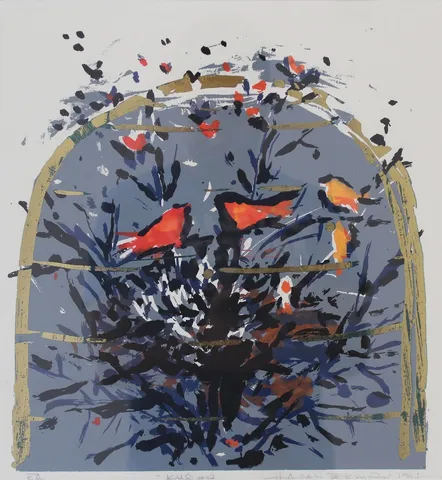 "Kuşlar" eseri HASAN PEKMEZCİ tarafından 1992 yılında 34x32 cm ölçülerinde Serigrafi tekniği ile yapılmıştır.