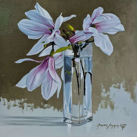 HASAN SAYGIN — “Bardakta Manolyalar”, 2020 "Bardakta Manolyalar" eseri HASAN SAYGIN tarafından 2020 yılında 25x25 cm ölçülerinde Tuval üzeri yağlı boya tekniği ile yapılmıştır.