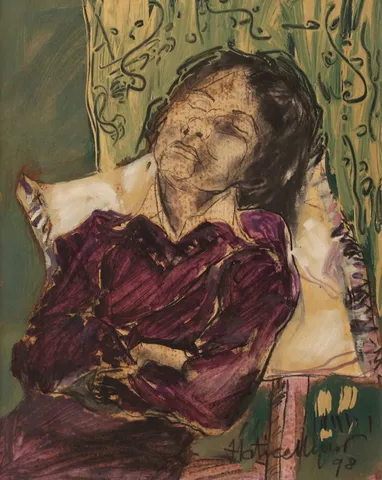 HATİCE UYAR — “İsimsiz”, 1998 "İsimsiz" eseri HATİCE UYAR tarafından 1998 yılında 33x26 cm ölçülerinde Kağıt üzeri yağlı boya tekniği ile yapılmıştır.