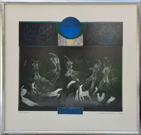 "İsimsiz" eseri HAYATİ MİSMAN tarafından 2000 yılında 67x70 cm ölçülerinde Gravür tekniği ile yapılmıştır.