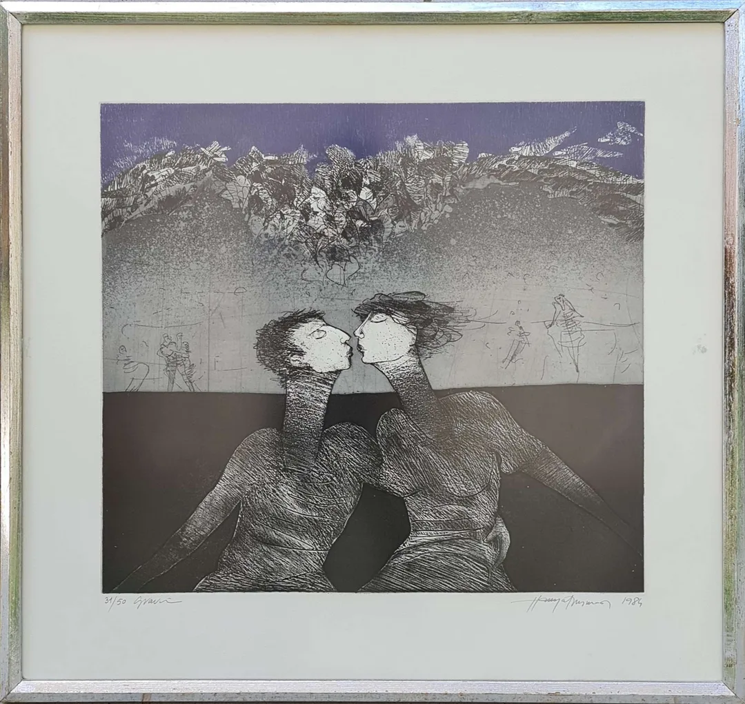 yakınlaştır "İsimsiz" eseri HAYATİ MİSMAN tarafından 1984 yılında 67x70 cm ölçülerinde Gravür tekniği ile yapılmıştır.