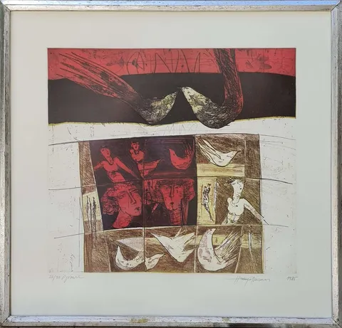 "İsimsiz" eseri HAYATİ MİSMAN tarafından 1985 yılında 67x70 cm ölçülerinde Gravür tekniği ile yapılmıştır.