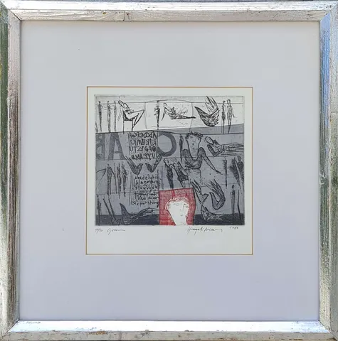 "İsimsiz" eseri HAYATİ MİSMAN tarafından 1987 yılında 20x20 cm ölçülerinde Gravür tekniği ile yapılmıştır.