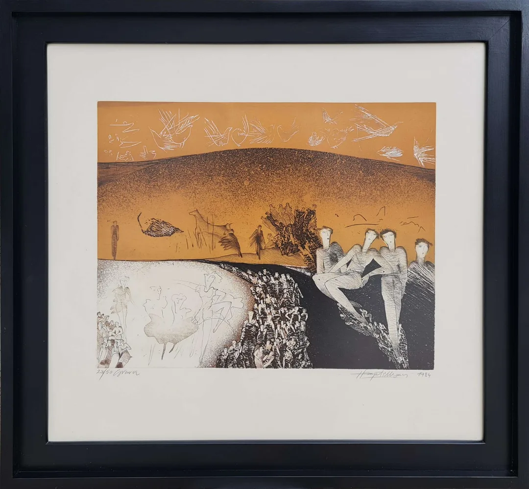 yakınlaştır "İsimsiz" eseri HAYATİ MİSMAN tarafından 1984 yılında 60x65 cm ölçülerinde Gravür tekniği ile yapılmıştır.