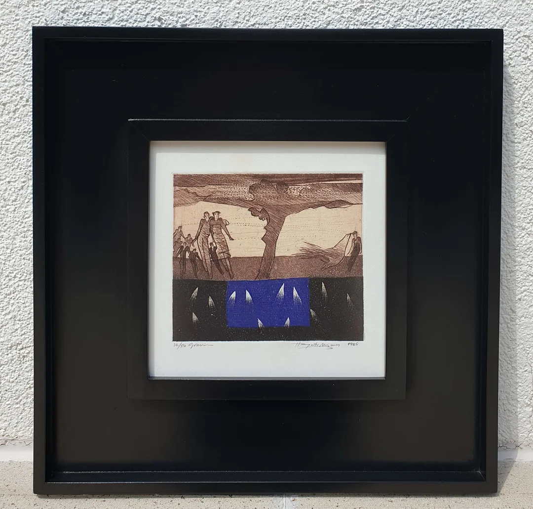 yakınlaştır "İsimsiz" eseri HAYATİ MİSMAN tarafından 1985 yılında 20x20 cm ölçülerinde Gravür tekniği ile yapılmıştır.