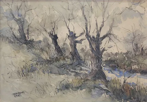 "Kökler" eseri HİKMET DURUER tarafından 33x47 cm ölçülerinde Kağıt üzeri sulu boya tekniği ile yapılmıştır.